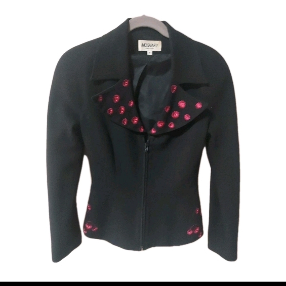 "Moshary zip-up blazer"-VINTAGE - 1990's black wool ladies' blazer Size 4